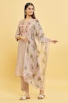 Buy_Samyukta Singhania_Brown Viscose Rayon Embroidered Yoke Floral Notched Botanical Kurta Pant Set _Online_at_Aza_Fashions