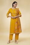 Buy_Samyukta Singhania_Yellow Kurta And Pant Viscose Organza Embroidery Zari Thread Round Work Set _at_Aza_Fashions