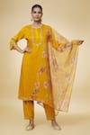 Shop_Samyukta Singhania_Yellow Kurta And Pant Viscose Organza Embroidery Zari Thread Round Work Set _at_Aza_Fashions