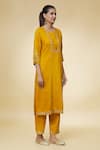 Samyukta Singhania_Yellow Kurta And Pant Viscose Organza Embroidery Zari Thread Round Work Set _Online_at_Aza_Fashions