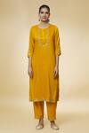 Samyukta Singhania_Yellow Kurta And Pant Viscose Organza Embroidery Zari Thread Round Work Set _at_Aza_Fashions