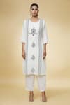 Samyukta Singhania_White Kurta And Pant Poly Silk Embroidery Thread Round Leaf Set _Online_at_Aza_Fashions