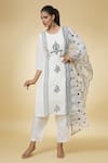 Shop_Samyukta Singhania_White Kurta And Pant Poly Silk Embroidery Thread Round Leaf Set _Online_at_Aza_Fashions