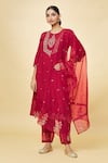 Buy_Adara Khan_Maroon Kurta And Pant Poly Silk Embroidered Floral Round Flower Set_at_Aza_Fashions