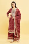 Buy_Samyukta Singhania_Maroon Kurta And Sharara Viscose Rayon Print Abstract Embroidered Yoke Set _at_Aza_Fashions