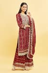 Buy_Samyukta Singhania_Maroon Kurta And Sharara Viscose Rayon Print Abstract Embroidered Yoke Set _Online_at_Aza_Fashions