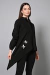 Buy_House of Manaa_Black 100% Cotton Placement Embroidery Mirror Collared Elegant Evening Shirt _Online_at_Aza_Fashions