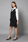 House of Manaa_Black 100% Cotton Plain Shirt Collar Short Pinafore Dress With _Online_at_Aza_Fashions