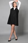 Buy_House of Manaa_Black 100% Cotton Plain Shirt Collar Short Pinafore Dress With _Online_at_Aza_Fashions