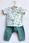 Shop_Whitewater Kids_Green 100% Organic Cotton Hand Block Printed Angrakha Top And Pant Set  _at_Aza_Fashions