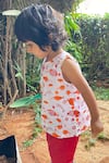 Shop_Whitewater Kids_Peach 100% Organic Cotton Hand Block Printed Jhabla Top And Pant Set  _at_Aza_Fashions