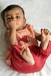 Whitewater Kids_Peach 100% Organic Cotton Hand Block Printed Jhabla Top And Pant Set  _Online_at_Aza_Fashions