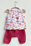 Buy_Whitewater Kids_Peach 100% Organic Cotton Hand Block Printed Jhabla Top And Pant Set  _Online_at_Aza_Fashions