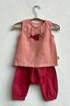 Shop_Whitewater Kids_Peach 100% Organic Cotton Hand Block Printed Jhabla Top And Pant Set  _Online_at_Aza_Fashions