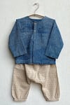 Buy_Whitewater Kids_Blue 100% Organic Cotton Hand Block Print Checks Kurta Pant Set  _Online_at_Aza_Fashions