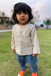 Whitewater Kids_Blue 100% Organic Cotton Hand Block Print Checks Kurta Pant Set  _Online_at_Aza_Fashions