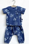 Buy_Whitewater Kids_Blue 100% Organic Cotton Hand Block Print Side Tie Angrakha Pant Set _Online_at_Aza_Fashions