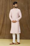 Buy_Arihant Rai Sinha_Peach Cotton, Chanderi Silk Embroidery Floral Print Kurta Set _Online_at_Aza_Fashions