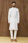 Buy_Samyukta Singhania_Off White Kurta: Linen Cotton Plain Mandarin Collar Set For Men_Online_at_Aza_Fashions