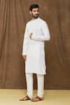 Shop_Samyukta Singhania_Off White Kurta Linen Cotton Plain Mandarin Collar Set_Online_at_Aza_Fashions