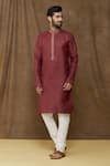 Buy_Samyukta Singhania_Wine Linen Cotton Plain Embroidered Placket Dark Kurta _Online_at_Aza_Fashions