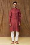 Samyukta Singhania_Wine Premium Linen Cotton Full Sleeve Kurta _Online_at_Aza_Fashions