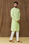 Buy_Samyukta Singhania_Green Linen Cotton Plain Kurta _Online_at_Aza_Fashions