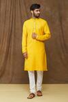 Buy_Samyukta Singhania_Yellow Kurta: Linen Cotton Plain Bright Straight Set For Men_Online_at_Aza_Fashions