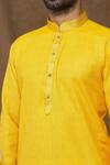 Shop_Samyukta Singhania_Yellow Kurta: Linen Cotton Plain Bright Straight Set For Men_Online_at_Aza_Fashions