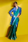 Shop_Ekaya_Blue Silk Handwoven Linear Pattern Saree With Unstitched Blouse Piece  _at_Aza_Fashions