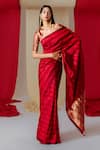 Buy_Ekaya_Red Silk Handwoven Floral Stripe Saree With Unstitched Blouse Piece _at_Aza_Fashions