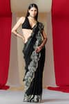 Buy_Ekaya_Black Georgette Cutwork Border Saree With Unstitched Blouse Piece  _at_Aza_Fashions