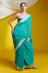 Shop_Ekaya_Green Georgette Scallop Border Saree With Unstitched Blouse Piece  _at_Aza_Fashions