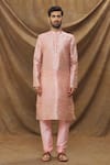 Arihant Rai Sinha_Pink Jacquard, Silk Embroidery Mughal Pattern Kurta _Online_at_Aza_Fashions