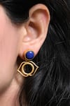 Buy_Totapari_Blue Lapis Lazuli Stone Embellished Third Eye Chakra Dangler Earrings_at_Aza_Fashions