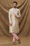 Buy_Arihant Rai Sinha_Cream Jacquard, , Chanderi Embroidery Geometric Pattern Kurta Set _Online_at_Aza_Fashions