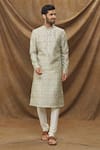 Buy_Samyukta Singhania_Green Kurta Jacquard Banarasi Silk Embroidered Thread Work And Churidar Set_Online_at_Aza_Fashions