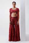 Buy_Istya_Red Net Embroidery Sequins Blouse Scoop Neck Jacket Pant Set _at_Aza_Fashions