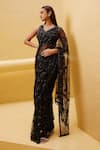 Shop_Istya_Black Net Embroidery Sequins V Neck Tonal Saree With Blouse _at_Aza_Fashions