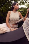 Buy_Istya_Beige Net Embroidery Pearls Round Neck And Sequin Saree With Blouse _Online_at_Aza_Fashions