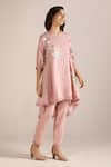 Kaveri Pink Linen Lace, Embroidery Round Camellia Asymmetric Printed Kurta With Pant Online at Aza Fashions Kaveri_Pink Linen Lace, Embroidery Round Camellia Asymmetric Printed Kurta With Pant _Online_at_Aza_Fashions