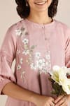 Buy Kaveri Pink Linen Lace, Embroidery Round Camellia Asymmetric Printed Kurta With Pant Buy_Kaveri_Pink Linen Lace, Embroidery Round Camellia Asymmetric Printed Kurta With Pant