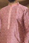 Shop_Samyukta Singhania_Pink Silk Embroidery Floret Print Kurta _Online_at_Aza_Fashions