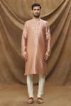 Samyukta Singhania_Pink Chanderi , Embroidery Botanical Print Kurta Set _Online_at_Aza_Fashions