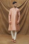 Buy_Samyukta Singhania_Pink Chanderi , Embroidery Botanical Print Kurta Set _Online_at_Aza_Fashions