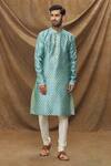 Buy_Arihant Rai Sinha_Blue Silk Embroidery Botanic Print Kurta _Online_at_Aza_Fashions