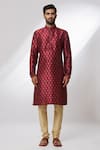 Samyukta Singhania_Maroon Banarasi Silk Floral Floret Kurta _Online_at_Aza_Fashions