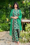 Buy_Pinki Sinha_Green Banarsi Silk Handwoven Floral Round Neck Kurta Sharara Set _at_Aza_Fashions