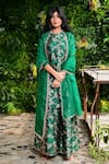 Pinki Sinha_Green Banarsi Silk Handwoven Floral Round Neck Kurta Sharara Set _Online_at_Aza_Fashions