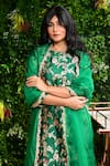 Shop_Pinki Sinha_Green Banarsi Silk Handwoven Floral Round Neck Kurta Sharara Set _at_Aza_Fashions